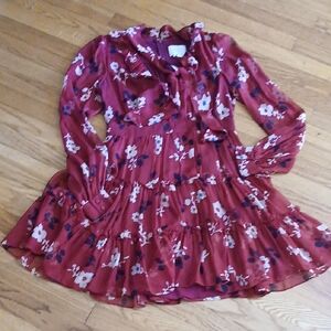 Kate Spade Ruffled Dark Floral Silk Dress ■ Size 4